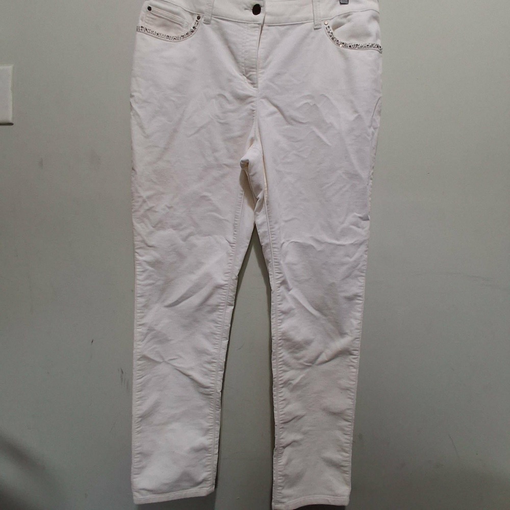 Chicos Size 15‎ Regular White Embellished Pocket Straight Leg Pants